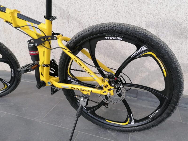 Bicicleta noua MTB sigilata, roti 26” aliaj 6 spite, Shimano, pliabila, frane disc, amortizoare arc